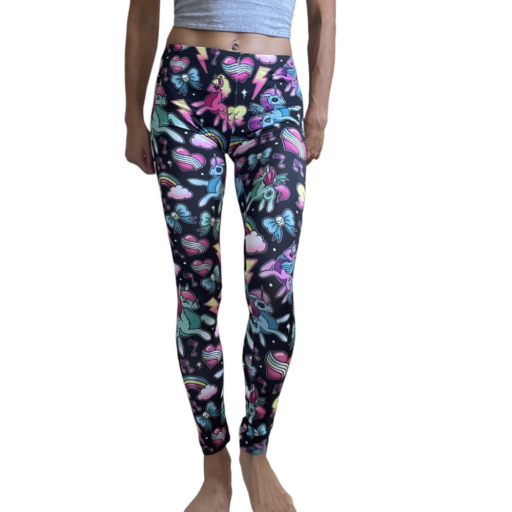 Liquorbrand Tattoo Art Inspired Print Leggings, Colorful Unicorn Leggings